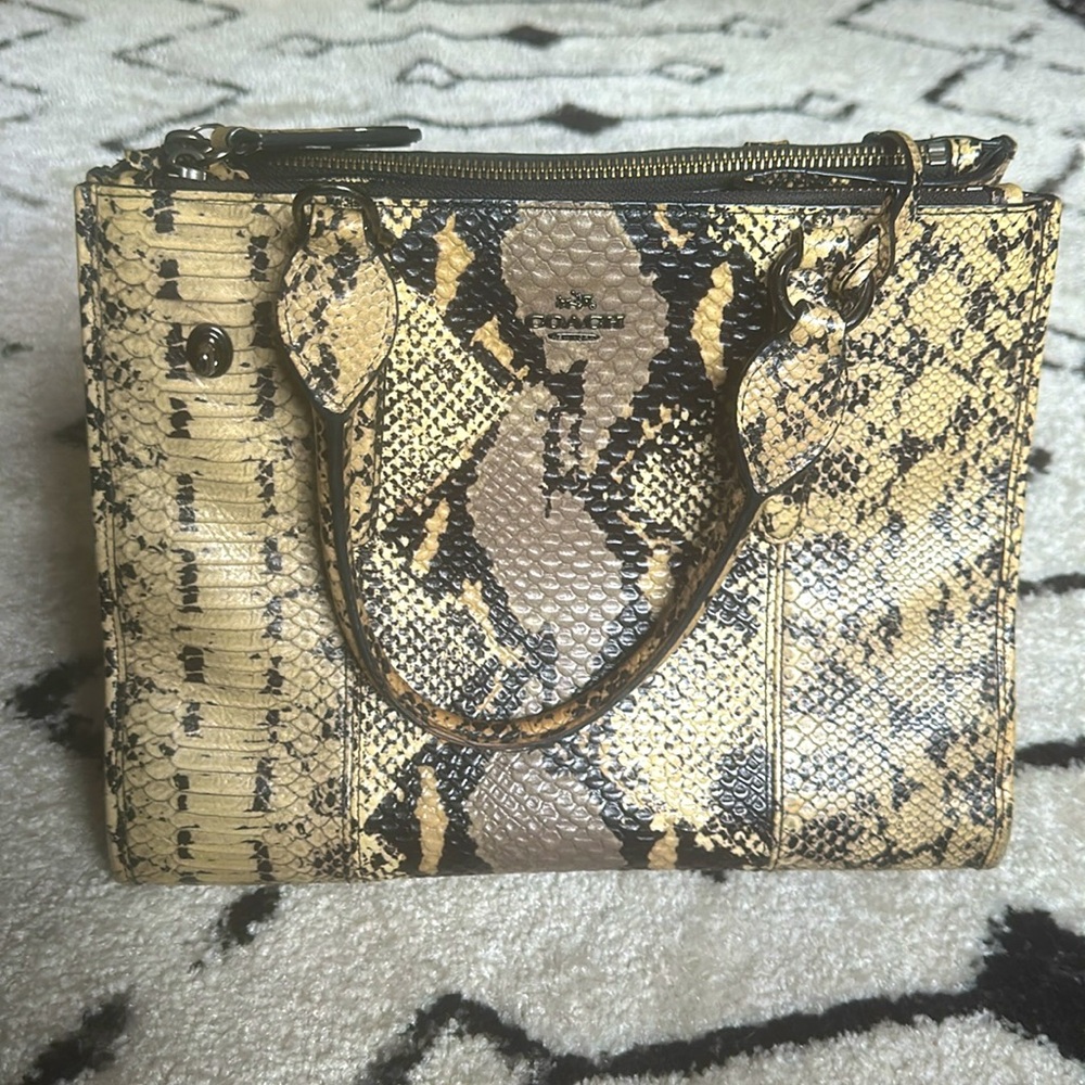 Coach snake skin print purse crossbody satchel handbag - black/tan/cream/grey